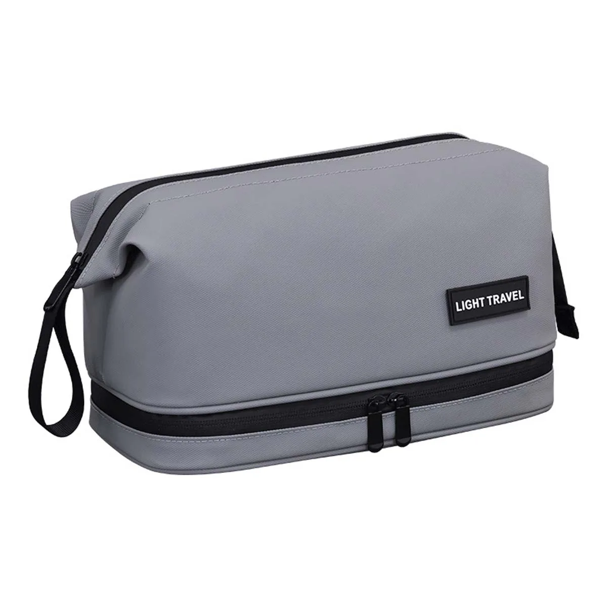 Double-layer steel frame toiletry bag, men's business travel portable large-capacity waterproof high-end leather film makeup bag
