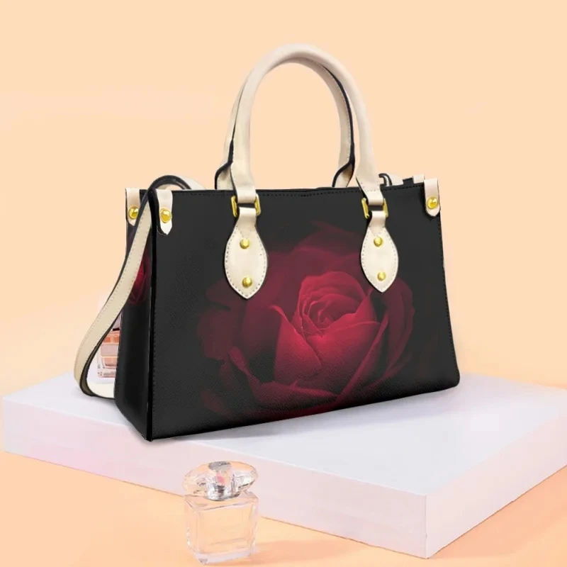 New Fashion Red 3D Rose Flower on Demand Women Leather Handbags for Girls Ladies Crossbody Bag Wholesale Dropshipping Hot Sales