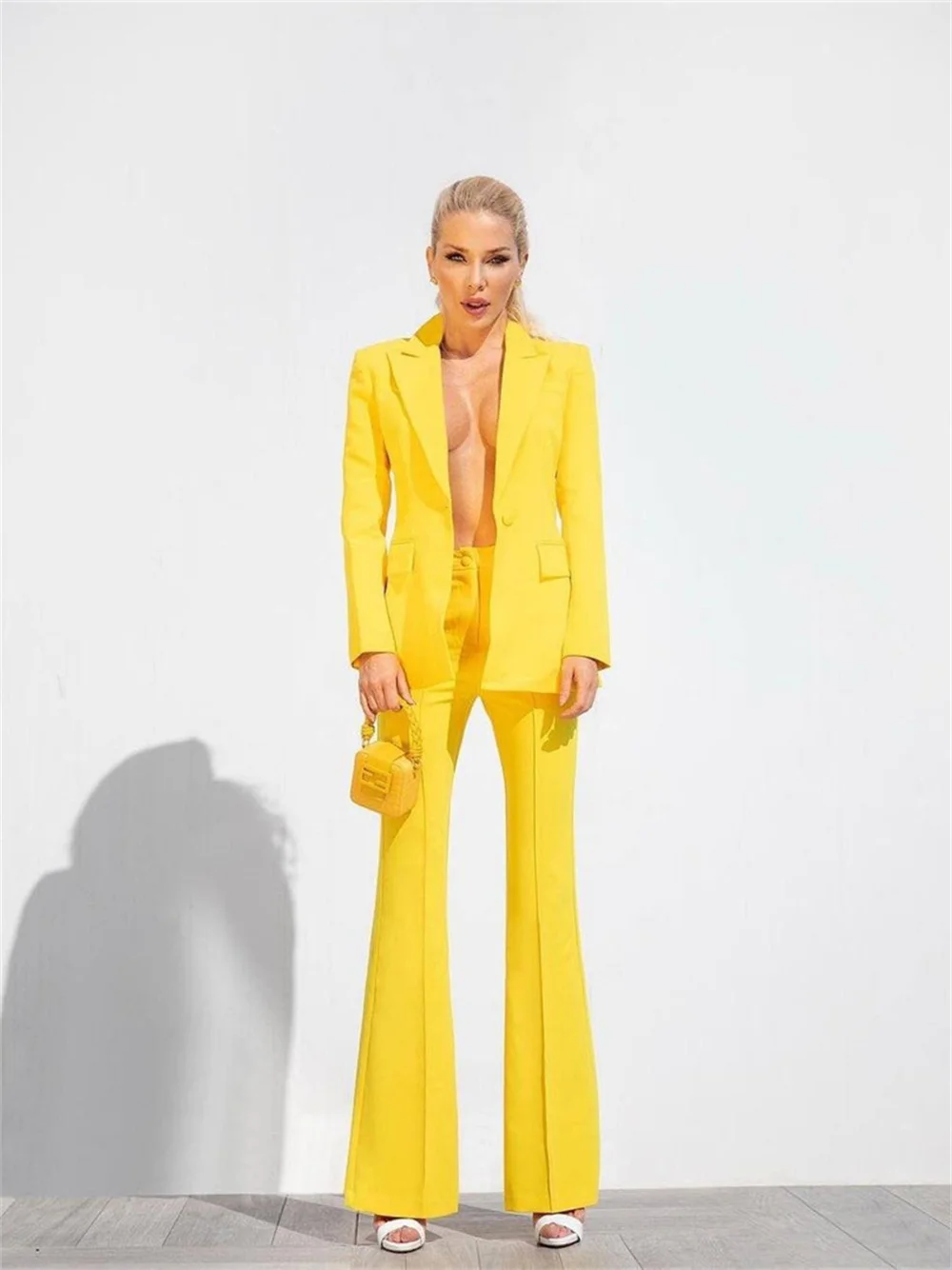 Classic Yellow Women Pant Suits 2024 Spring Summer Office Suit Simple Business Suits Wedding Tuxedo Blazer Customized