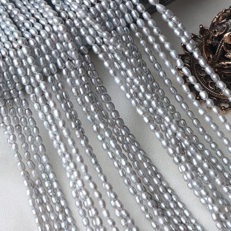 

AAA 3-3.5mm Irradiated Gray Rice-Shaped Natural Pearl Semi-Finished Beads for Jewelry Making DIY Necklace Bracelet Accessories