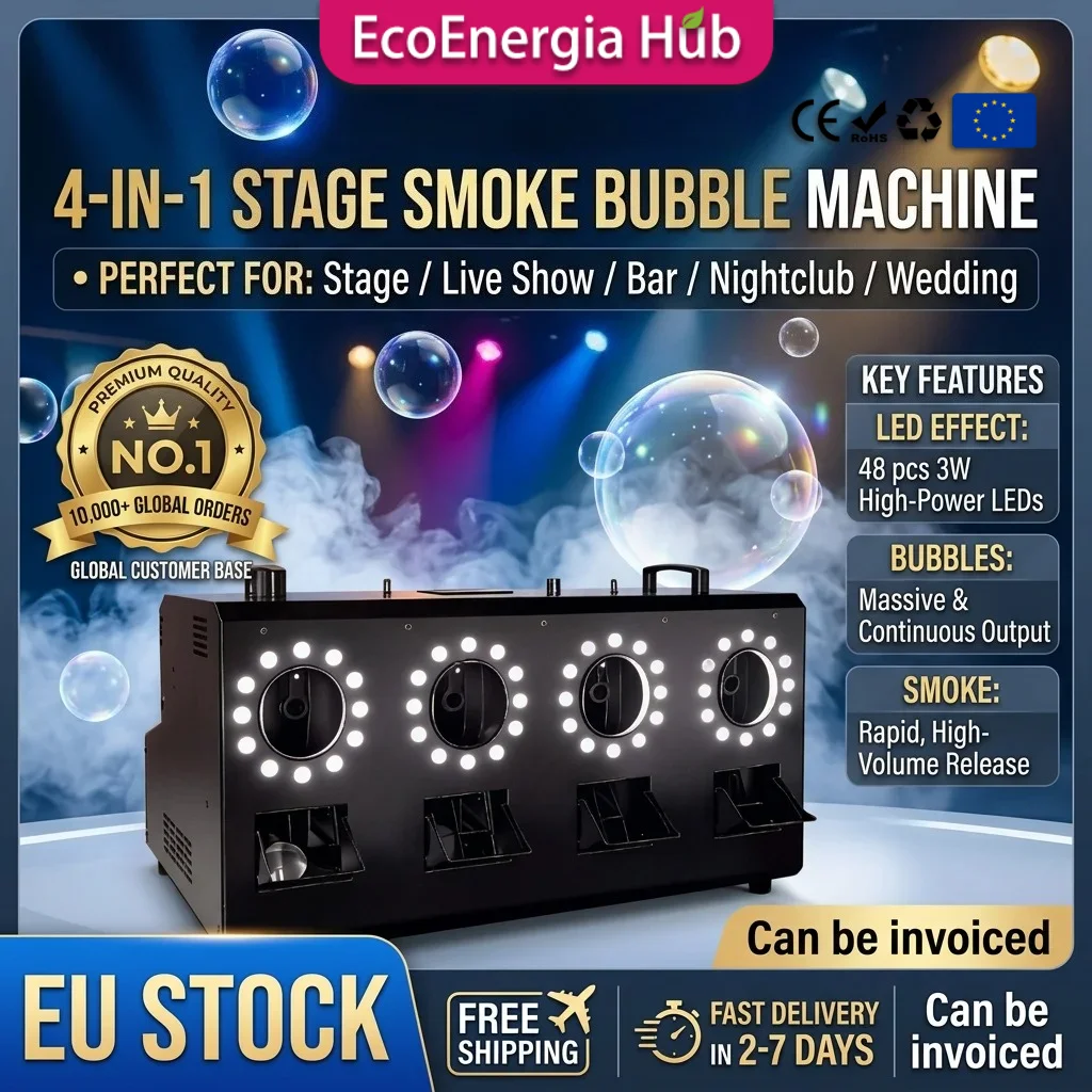 Machine à fumée et bulles 3-en-1 3000W avec éclairage LED RGBW 48x3W, contrôle DMX512 8 canaux, effet de scène pour mariage, DJ, fête, concert, événement