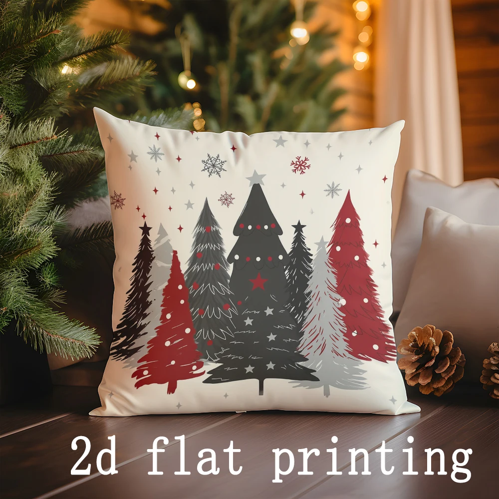 Home Decor Christmas Tree & Gingerbread Pillow Covers Pattern Cushion Cover Suitable for Sofa Bedroom Car Pillow Cover