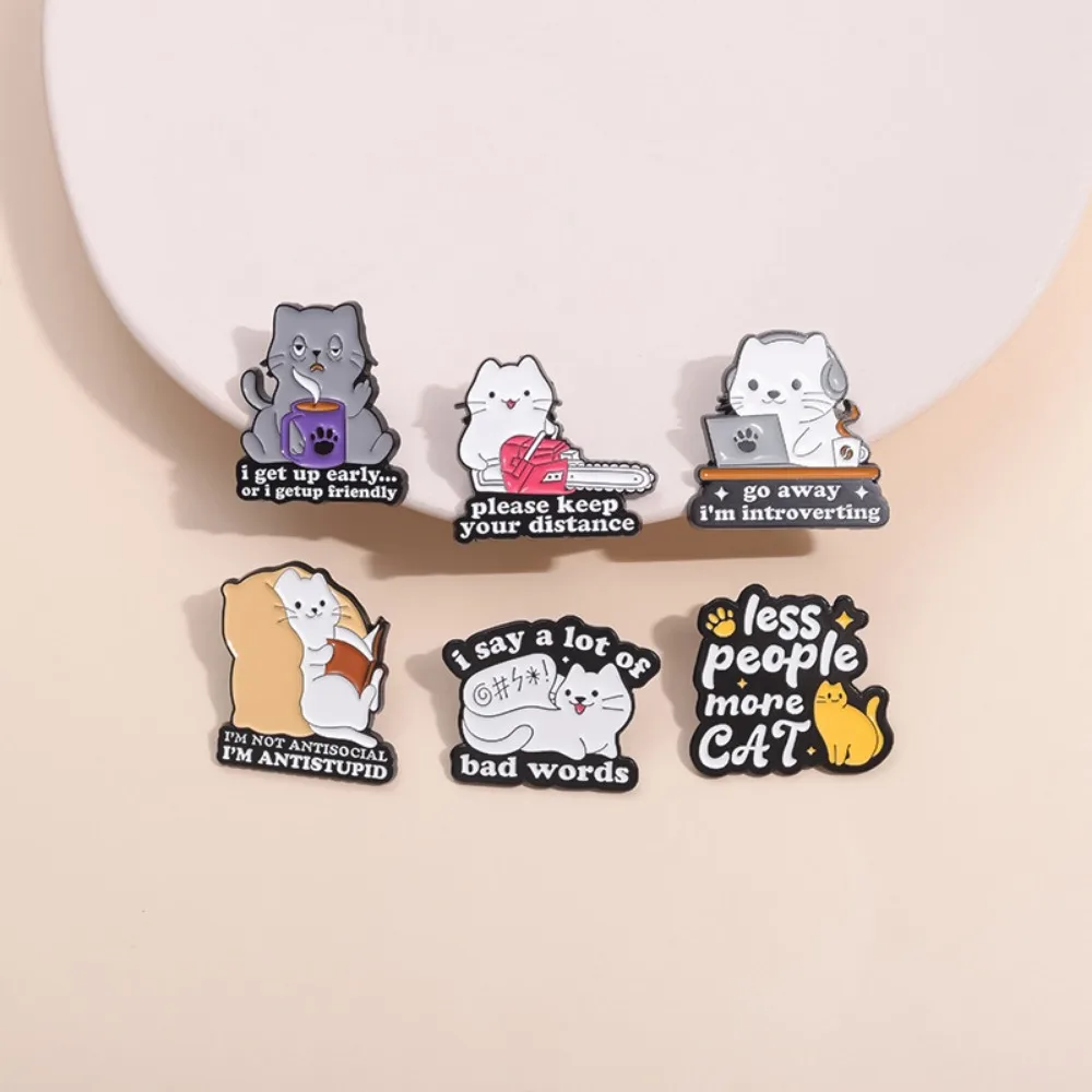 Cartoon Cat Enamel Pin Social Anxiety Brooch Go Away I'm Introverting Keep Your Distance Lapel Metal Badge Metal Brooches Gifts