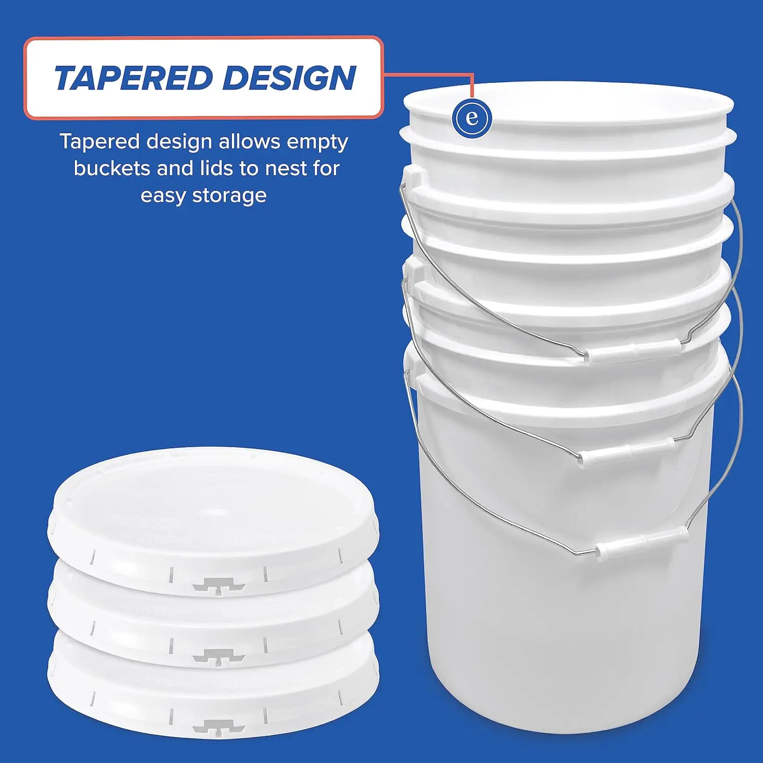 ePackageSupply 5 Gallon White Bucket & Lid, Made in The USA, Durable 90 Mil All Purpose Pail, Food Grade, No BPA, 60 Pack