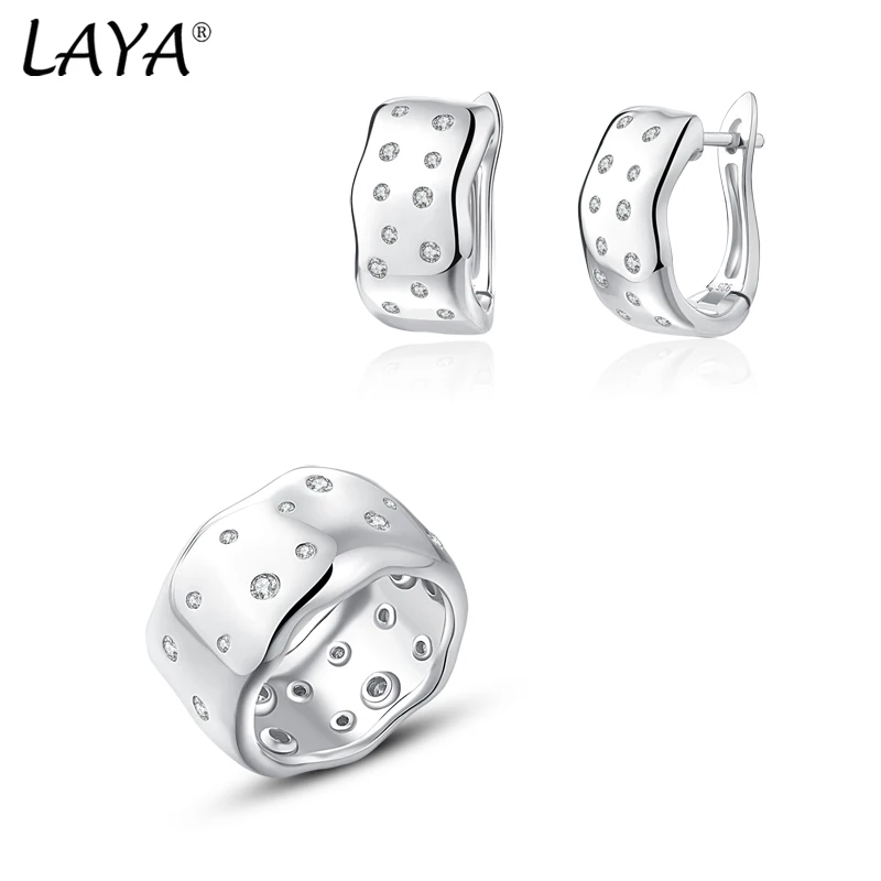

LAYA Irregular Handmade Zircon Ring Earrings Set Creative Geometric 100% 925 Sterling Silver Finger Fine Jewelry Set 2025 Trend