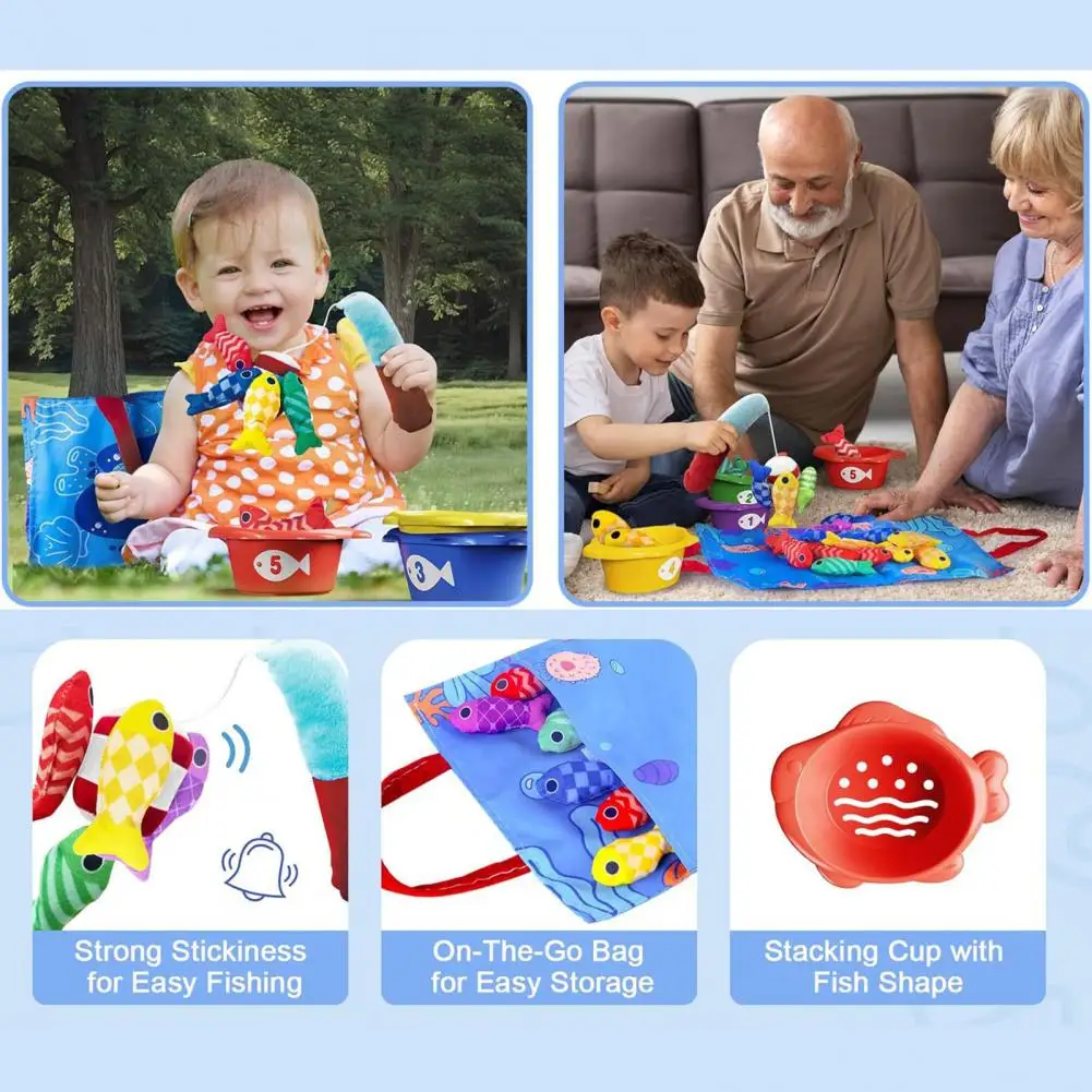 Color Learning Fishing Toy Educational Toddler Fishing Game Set with Color Sorting Cloth Fish Toys Storage Mat for Boys