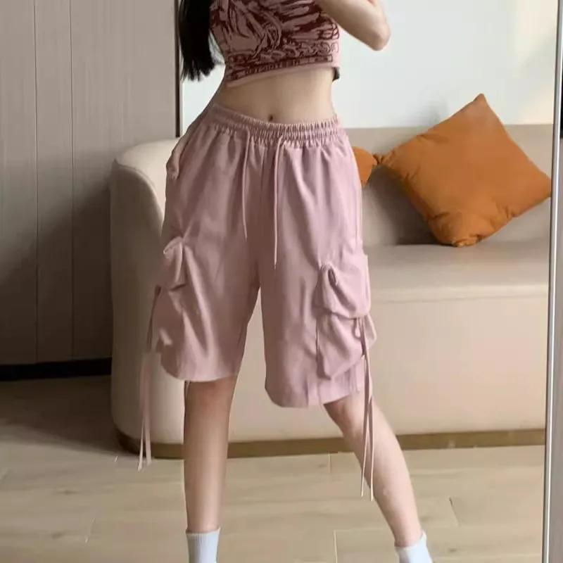 شورت نسائي كاجوال على الطراز الكوري ملابس عمل صيفية رفيعة عالية الخصر ضيقة وواسعة الساق بتصميم مستقيم وشاح عائم سروال خمسة أرباع #3