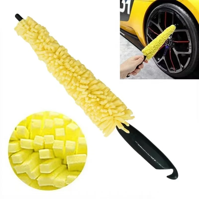 

100pcs Vehicle Cleaning Brush Car Wheel Wash Brush Tire Scrub Brush Yellow Sponges With Plastic Handle Car Wash Tools Accessorie