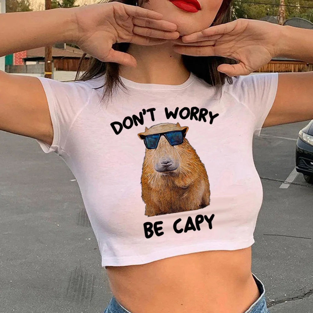 Capybara goth streetwear  graphic  crop top Woman korean fashion cute graphic  goth tshirt crop top