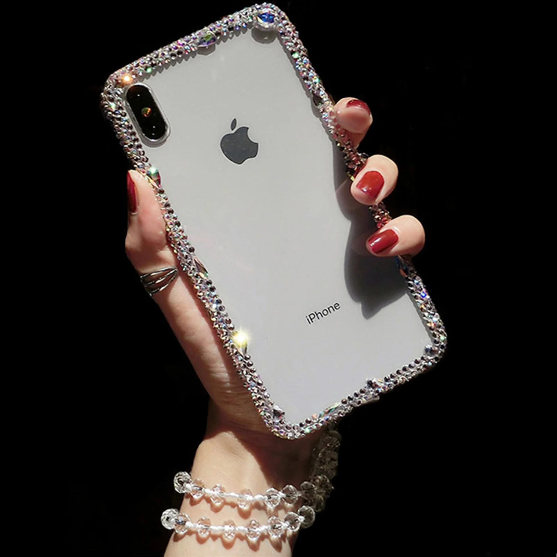 Luxury Bling Rhinestone Diamond Soft Clear Phone Case, Cover for iPhone X, XR, XS, 12, 13 Mini, 15, 14Pro Max