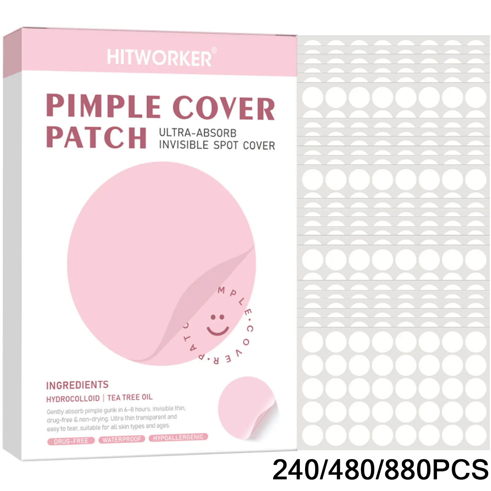 240/480/880 Hydrocolloid Acne Patches Alcohol-Free Gentle and Non-Irritating Pimple Cover Patches