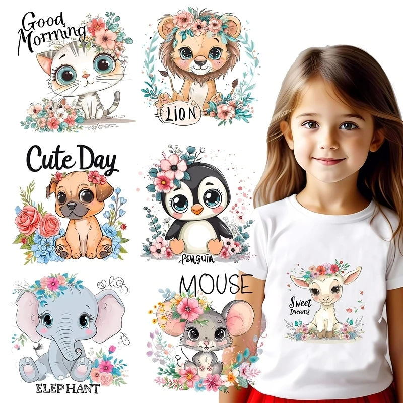 Пингвин, лев, слон, животное, термопереносная наклейка для одежды, печатные виниловые термоаппликации, моющаяся наклейка на футболку