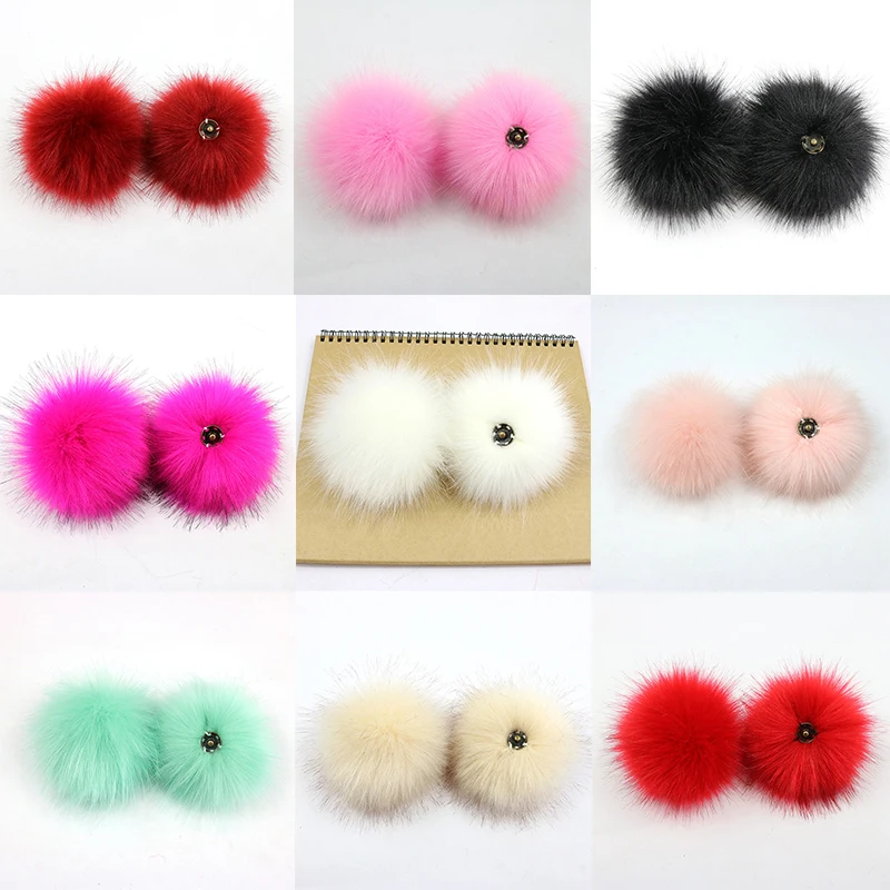 8cm Colorful Fluffy Faux Fox Fur Pompoms With Snaps Fastener Artificial Hand Made Ball With Buckle Hat Sewing Accessories 1pc