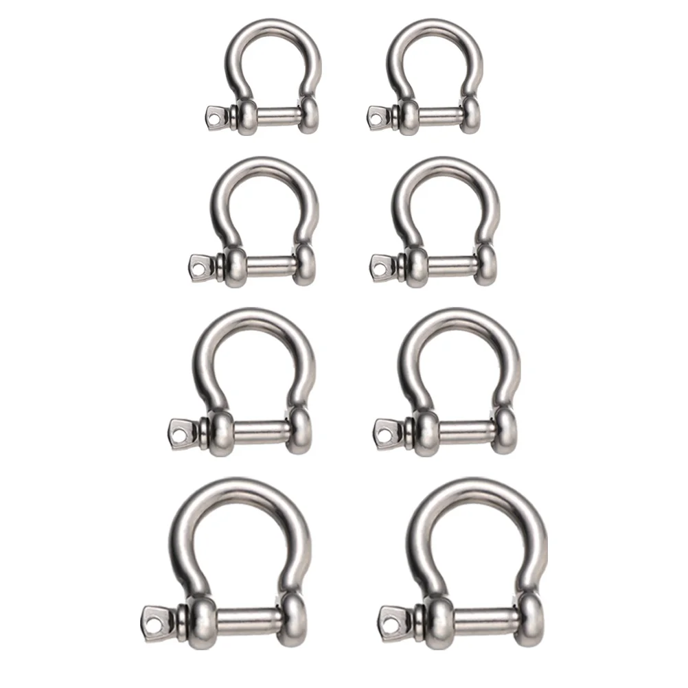 8 Pcs Bow Buckle Sturdy Stainless Steel Shackle Lifting Lock Horseshoe D-Ring Shackles Shape Design D-Shackle