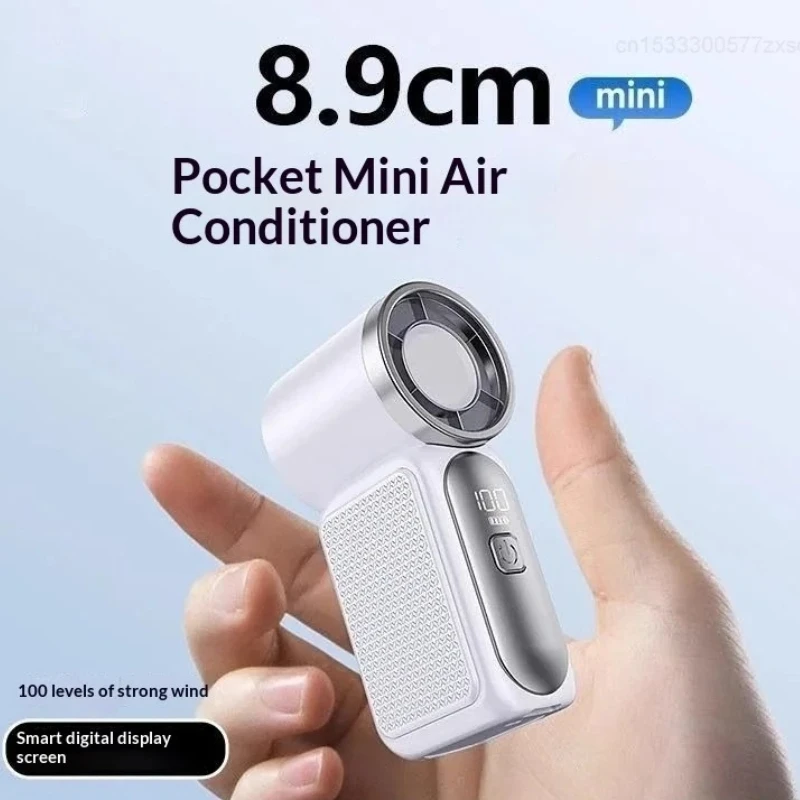 Portable Mini Handheld Fan With LED Display USB Rechargeable High Speed Desktop Turbo Fan For Outdoor Travel Camping Home Office