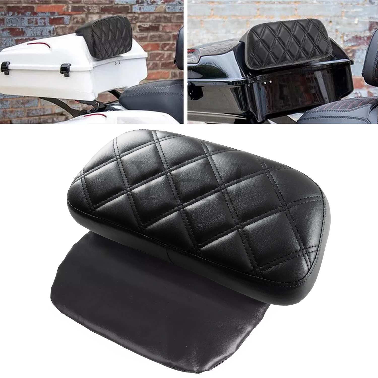 Motorcycle Razor Chopped Tour Pak Pack Trunk Backrest Pad Black For Harley Touring Street Tri Glide Road King 2009-Up PU Leather