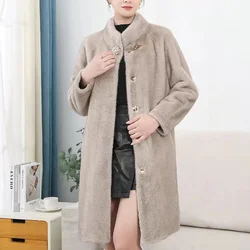 2024New Mink Fur Coat Women Autumn Winter Fur Jacket High Quality Mother With Thick Outerwear Long Slim Warm Overcoat Female Top