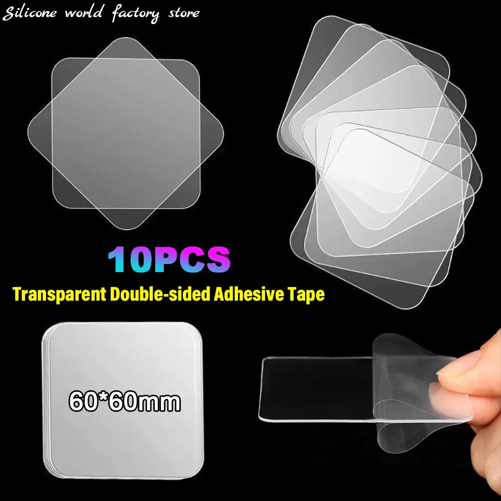 

Silicone World 10PCS Strong Double-sided Adhesive Tape Acrylic Transparent Square Nano Wall Stickers Household Waterproof Tapes