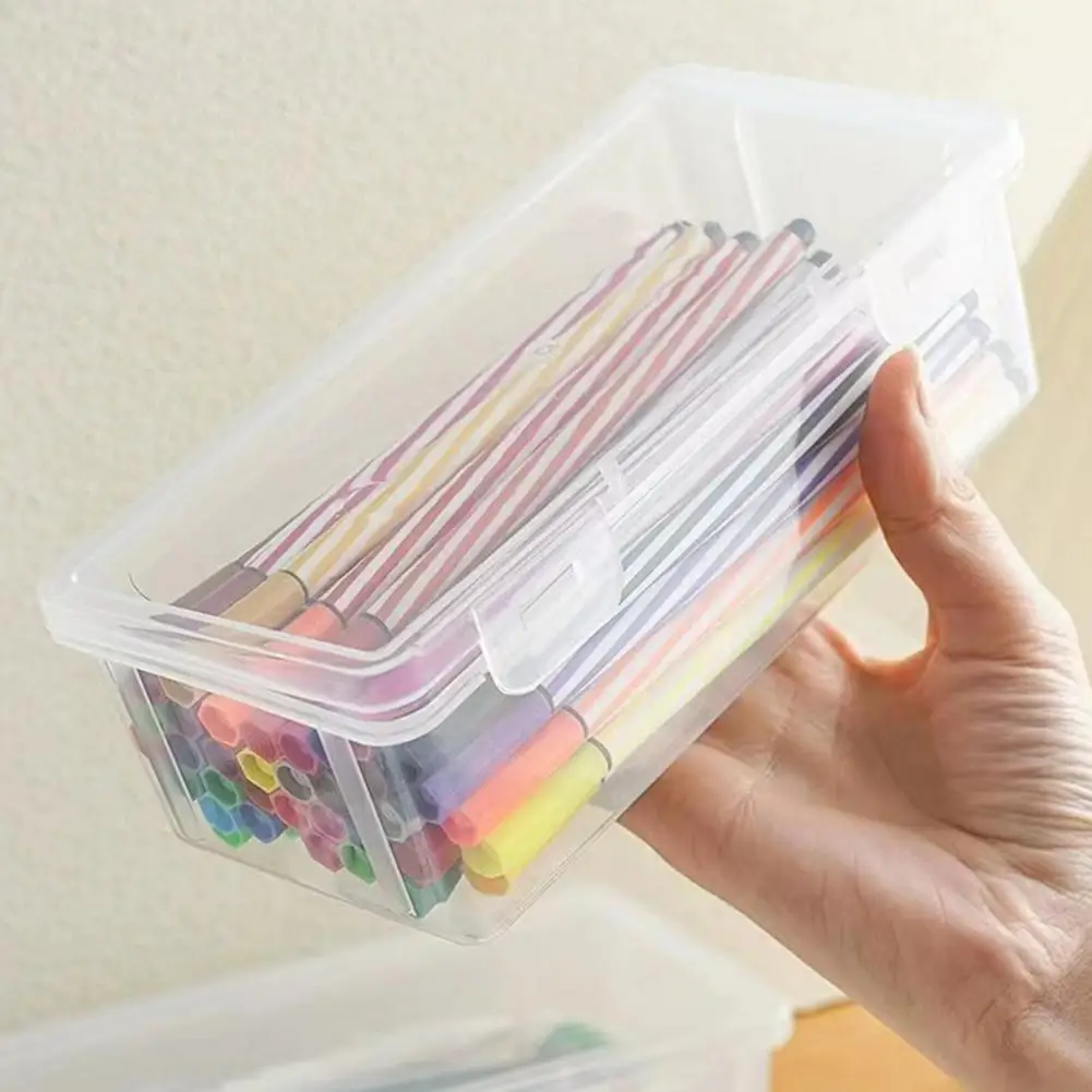19*9cm Pencil Box Transparent Design Stackable Pencil Organizer Snap-on Lid Pencil Container Translucent Pen Case School Supply