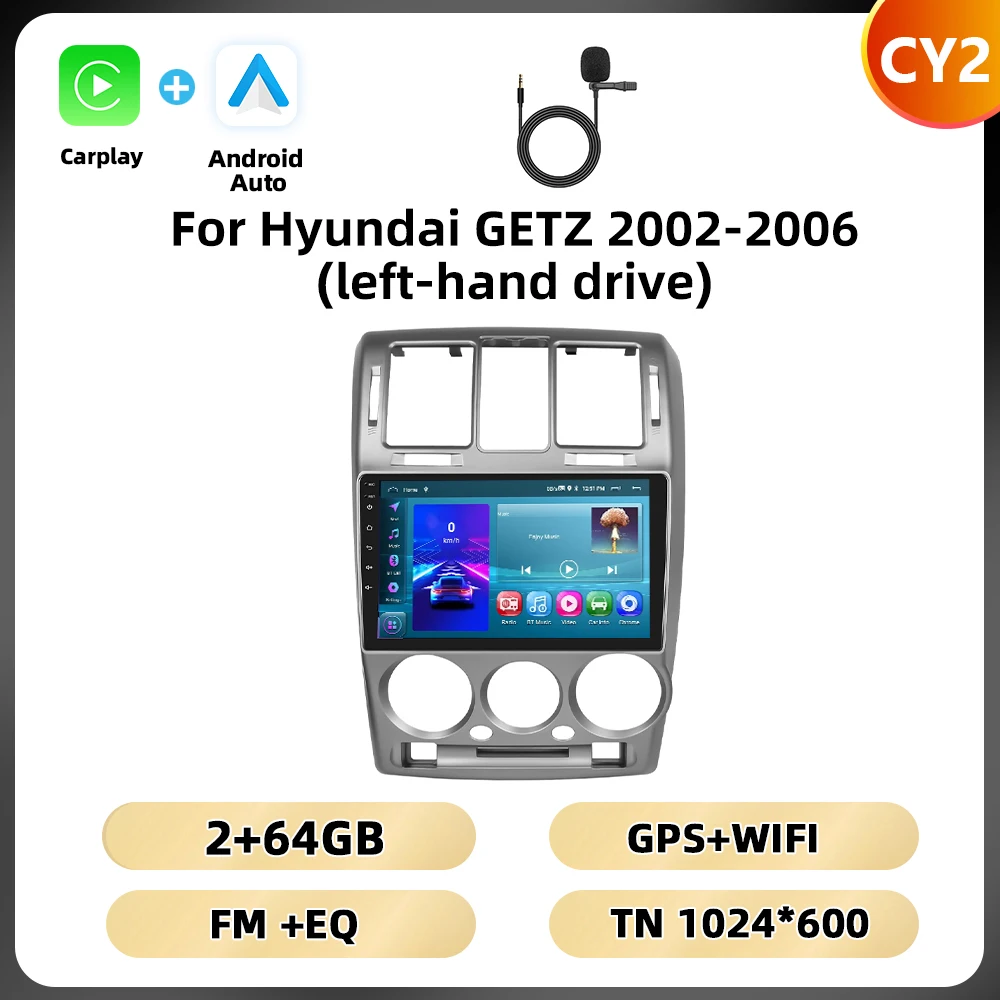 Podofo Android 9 ''Autoradio Voor Hyundai Getz 2002-2006 Multimediaspeler Spiegel Link 8 128G Carplay Android Auto Gps Wifi 4G