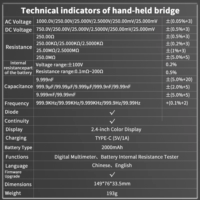 ZOYI ZT-XR1 Digitalmultimeter, Batterie-Innenwiderstandstester, Spannung, Diode, Innenwiderstand, Kapazität, multifunktional – Detail 15