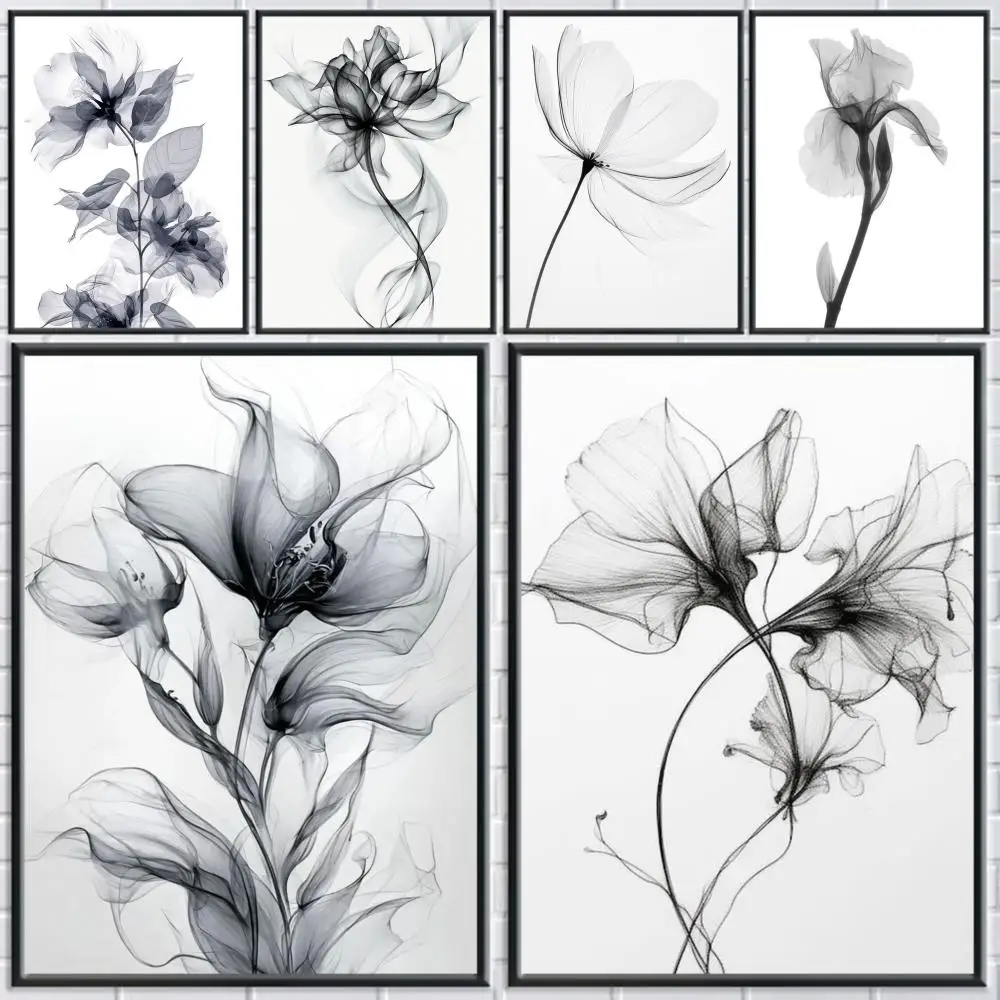 Black and White Ink Flowers Painting Calligraphy Canvas Poster Room Home Wall Decoration Painting Art Spaces Anti-wrinkle