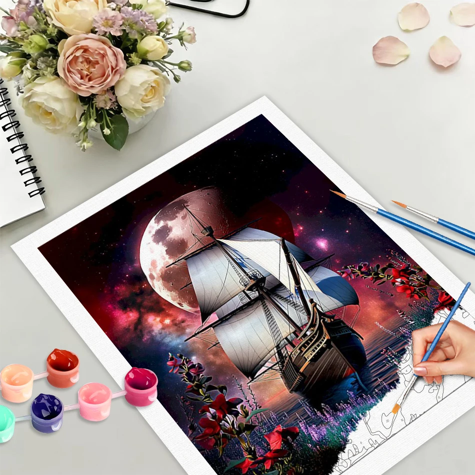 

GATYZTORY Sailboat Paint By Numbers Original gifts Drawing By Numbers Landscape Abstract Wall Decor Painting With Numbers