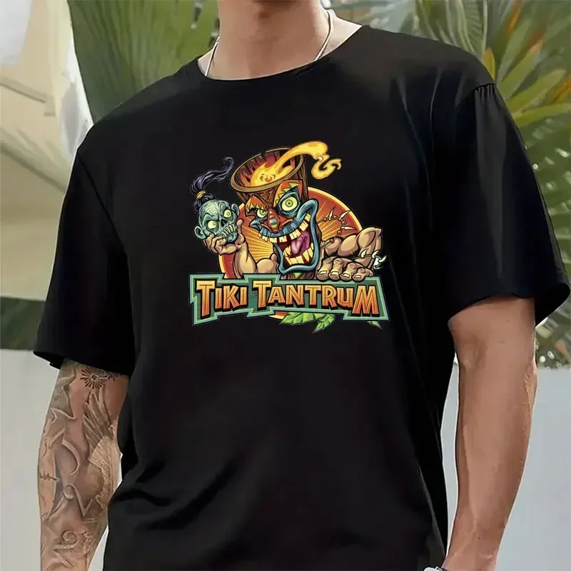 Short Sleeve Crewneck Tshirt Ropa Hombre Hawaiian Totem Tiki Men's T-shirt Tiki Tantrum Funny Monkey Island Game Cartoon cotton