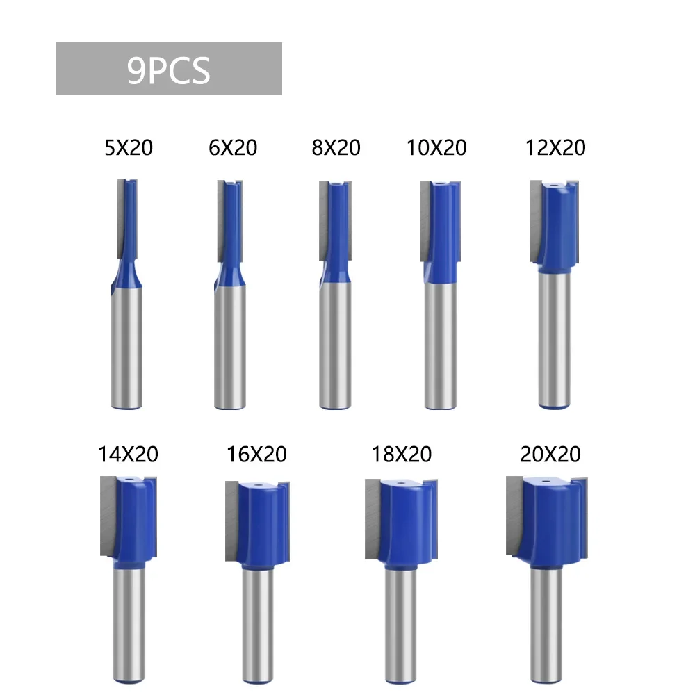 1PC 8MM Shank Milling Cutter Wood Carving Straight Woodworking Router Bit Set Carpenter 6/8/10/12/14/18/20mm Cutting Diameter