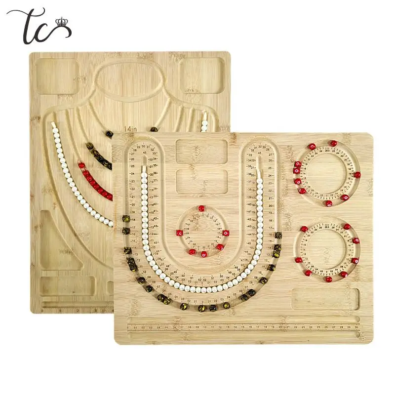 Bandeja de cuentas de madera para manualidades, tablero de joyería de madera maciza, pulsera, tobillera, collar, bandeja de perlas, diseño de pulsera, bandeja de cuentas