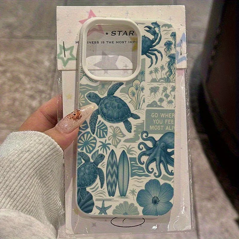 Funda para teléfono con estampado de tabla de surf Sea Turtle, adecuada para teléfonos de la serie iPhone 17, 16, 15, Plus, Pro, Max, ideal para usar como regalo