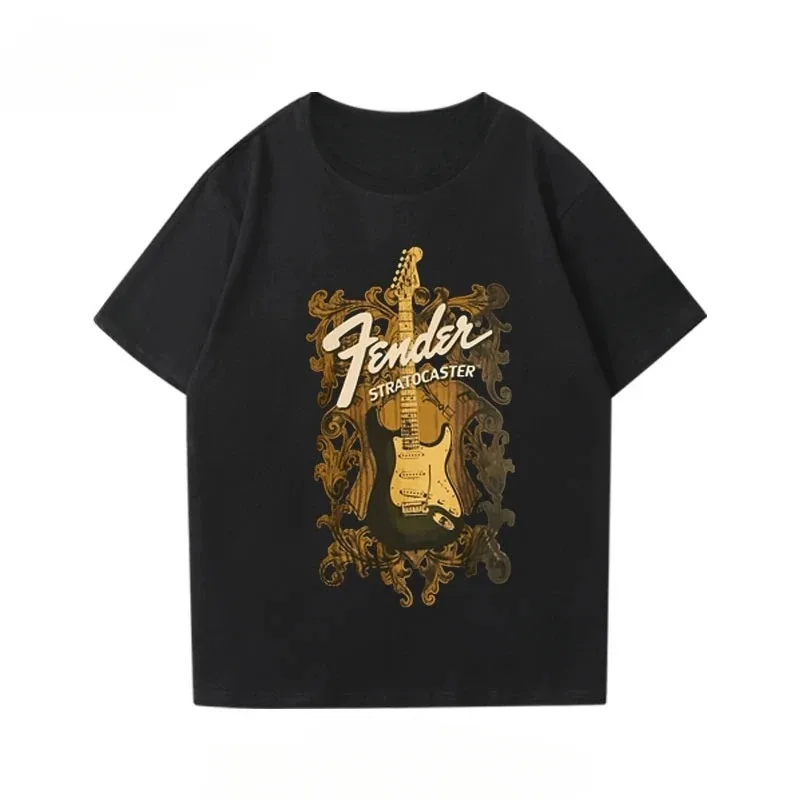 Electric Guitar Printed Short Sleeved Boy Guitarist Performance T-shirt Rock Band Pure Cotton T-shirt Music Enthusiast