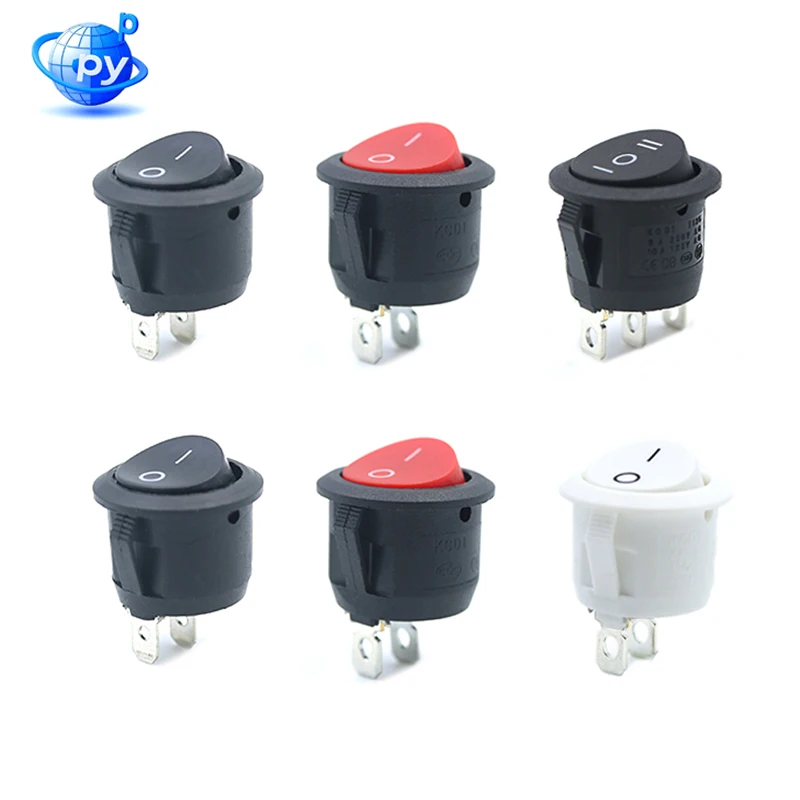 Rocker Switch KCD1 ON/OFF 2 Pin 3 Pin 6A 250V 10A 125V Round Plastic (Red/Black/White) with Waterproof Cap (1/5/10 PCS)