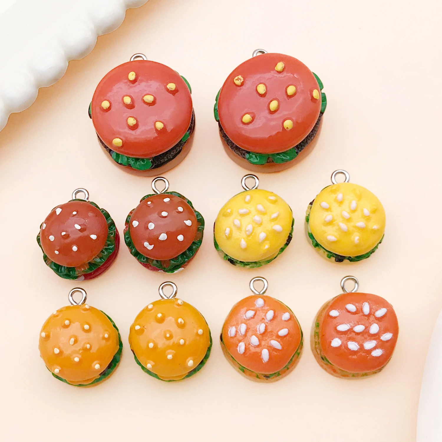 10pcs Cute Mini Resin Hamburger Sandwich Charms Pendants Patch For DIY Necklace Earrings Key Chains Fashion Jewelry Making