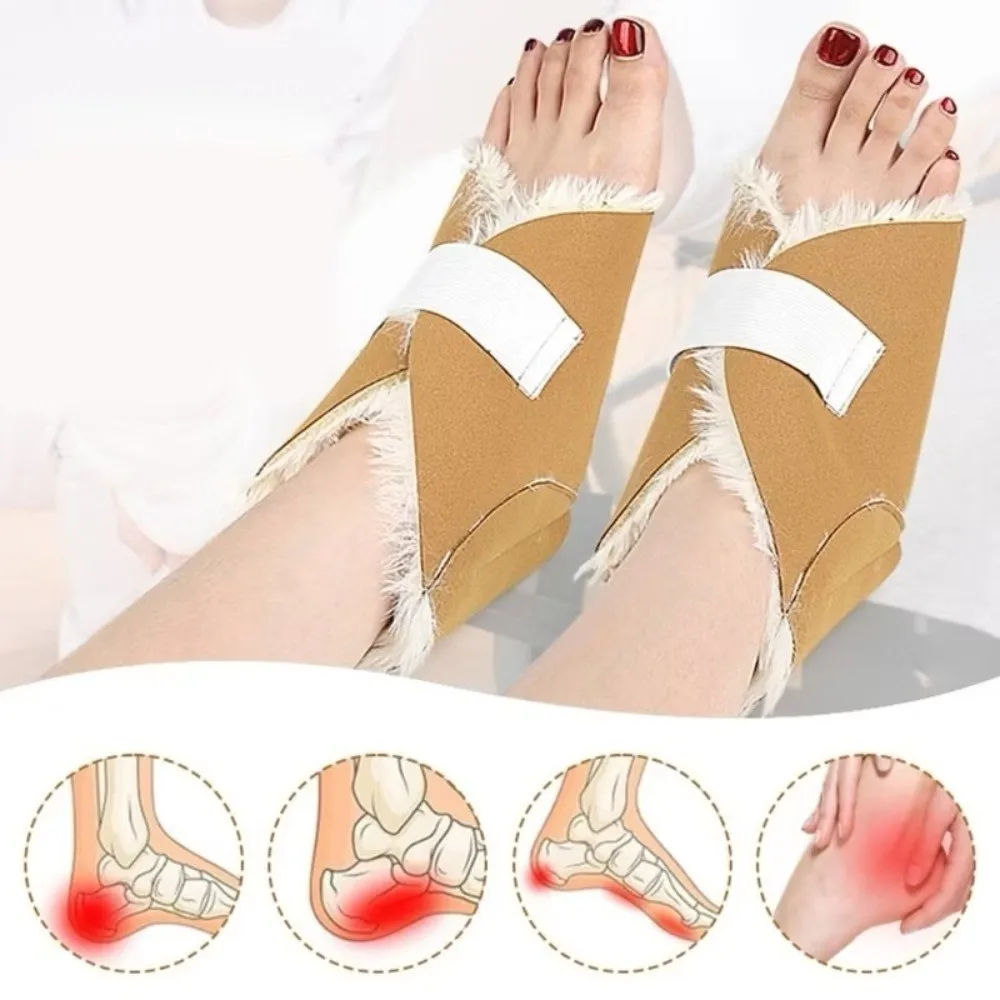1PC Plush Foot Heel Warmer with Securing Strap Soft Rabbit Fur Ankle Cover Warm Pressure Sores Prevention Cowhide Feet Cover