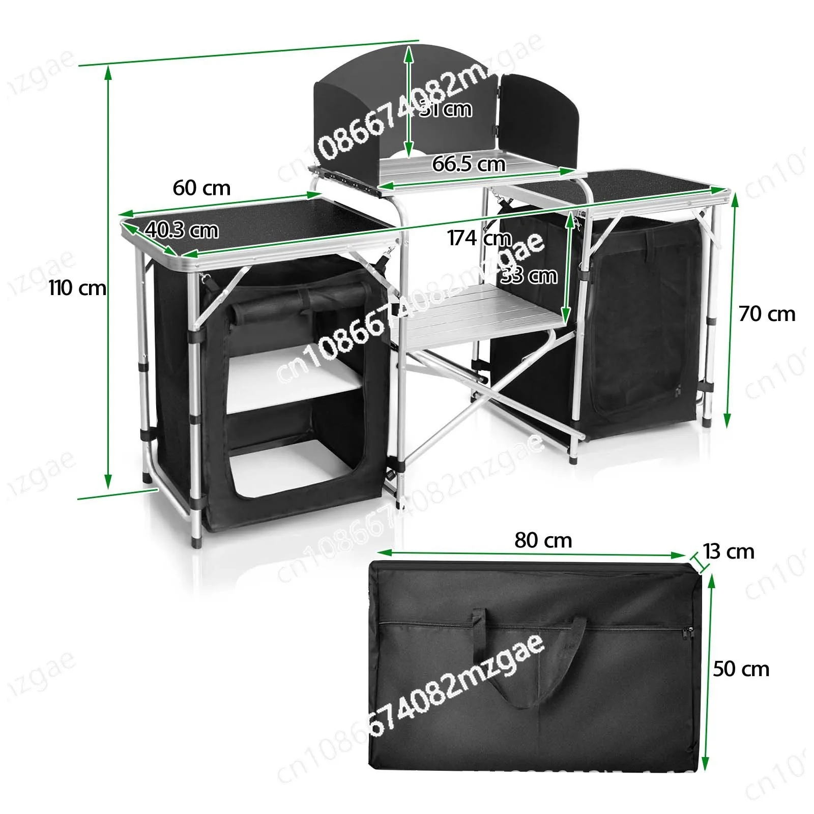 Outdoor camping mobile kitchen table aluminum alloy folding with cloth cabinet outdoor camping table