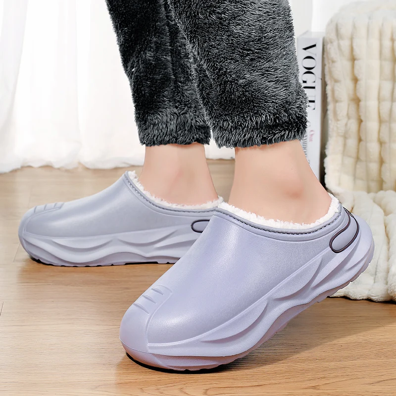 Nova moda chinelos de algodão dos homens inverno quente casa sapatos de algodão à prova dwaterproof água sapatos de jardim interior deslizamento em sapatos concisos