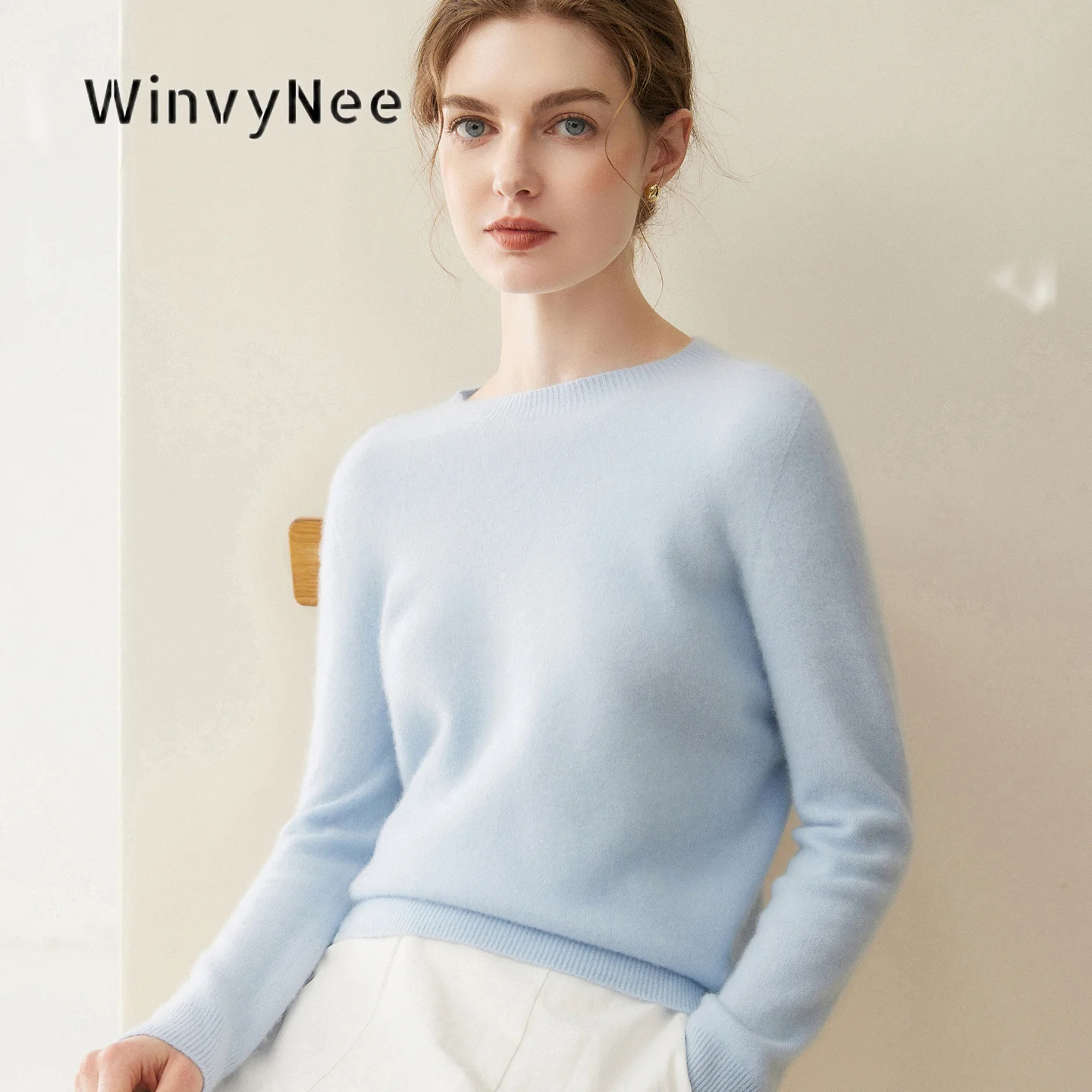 WinvyNee Women 100% Cashmere Smooth Skin Friendly Knitwear Crew Neck Long Sleeve Jumper Autumn Winter Elegant Soft Cozy A1244099