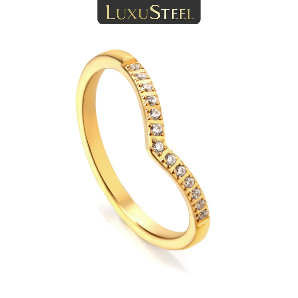 

LUXUSTEEL New Fashion Heart With Zircon Ring Cubic Zirconia Jewelry Stainless Steel suitable for Banquet Accessories and Gifts