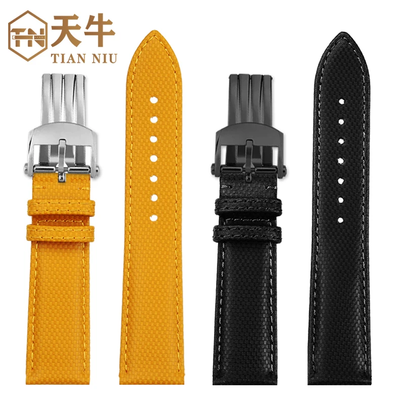 For Breitling revenger series Cow-hide Watchband yellow black green breathable genuine Lea-ther Strap 22MM bracelet Accessories