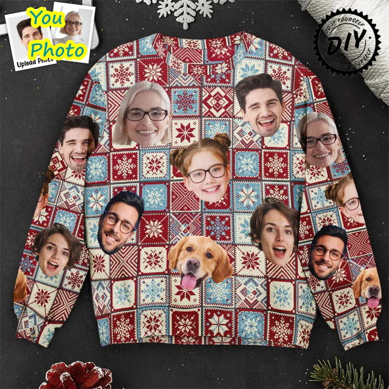 Customized Photos Ugly Christmas Sweater Personalized Kawaii Pet Photo Graphic Sweatshirts Customize Face Family Gifts Pullovers