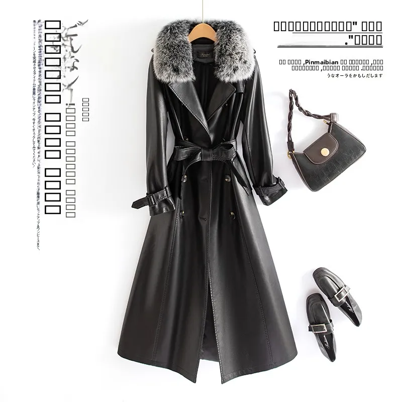   Jaqueta Feminina de Couro Genuíno Ning, Comprimento Médio, Nova Versão Coreana 2025, Casaco Slim de Pele de Carneiro Preto, Tendência Primavera Outono