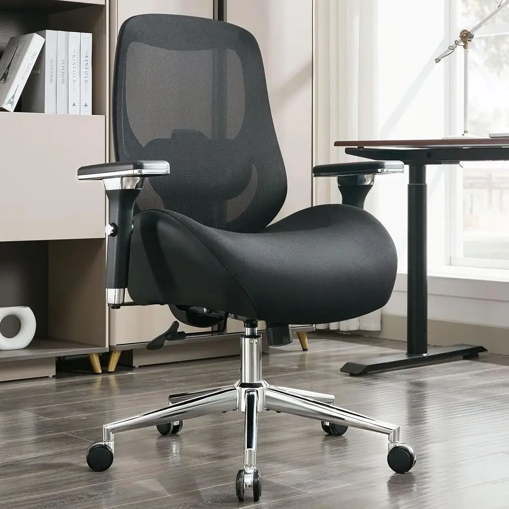 Ergonomic Mesh Office Chair for Large Individuals with Thick Seat and Adjustable Features