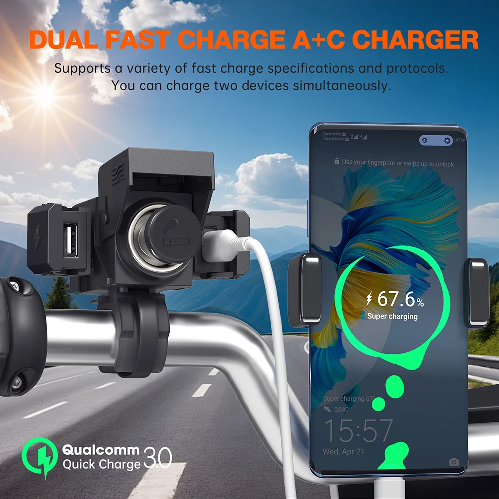 USB Type C 3-in-1 PD QC3.0 Intelligent Connector Multifunctional Power Socket Motorcycle Battery Charger With Cigarette Lighter