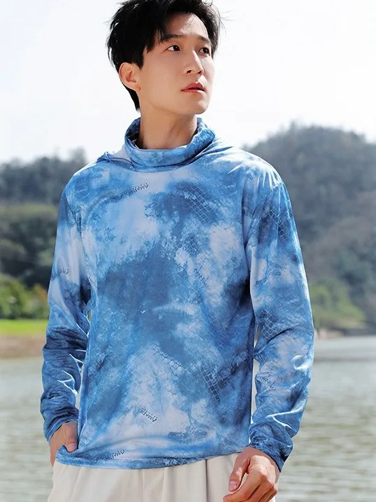 Men's Summer Outdoor Fishing Ice Silk Sun Protection Clothing Breathable Cool Feeling Long Sleeve Hat Design Thin Model