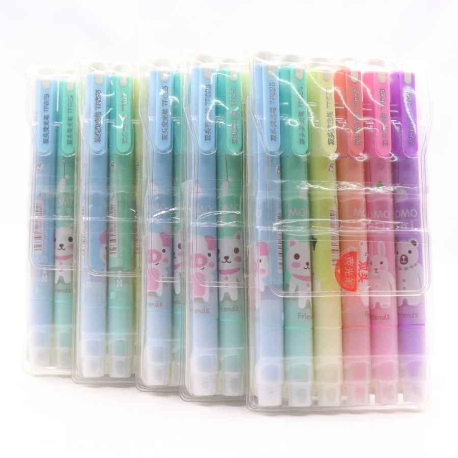 6pcs Dual Headed Highlighter Kawaii Animal Color Comic Pen DIY Diary Pastel Highlighter Set for Kids Art Painting Color Pens