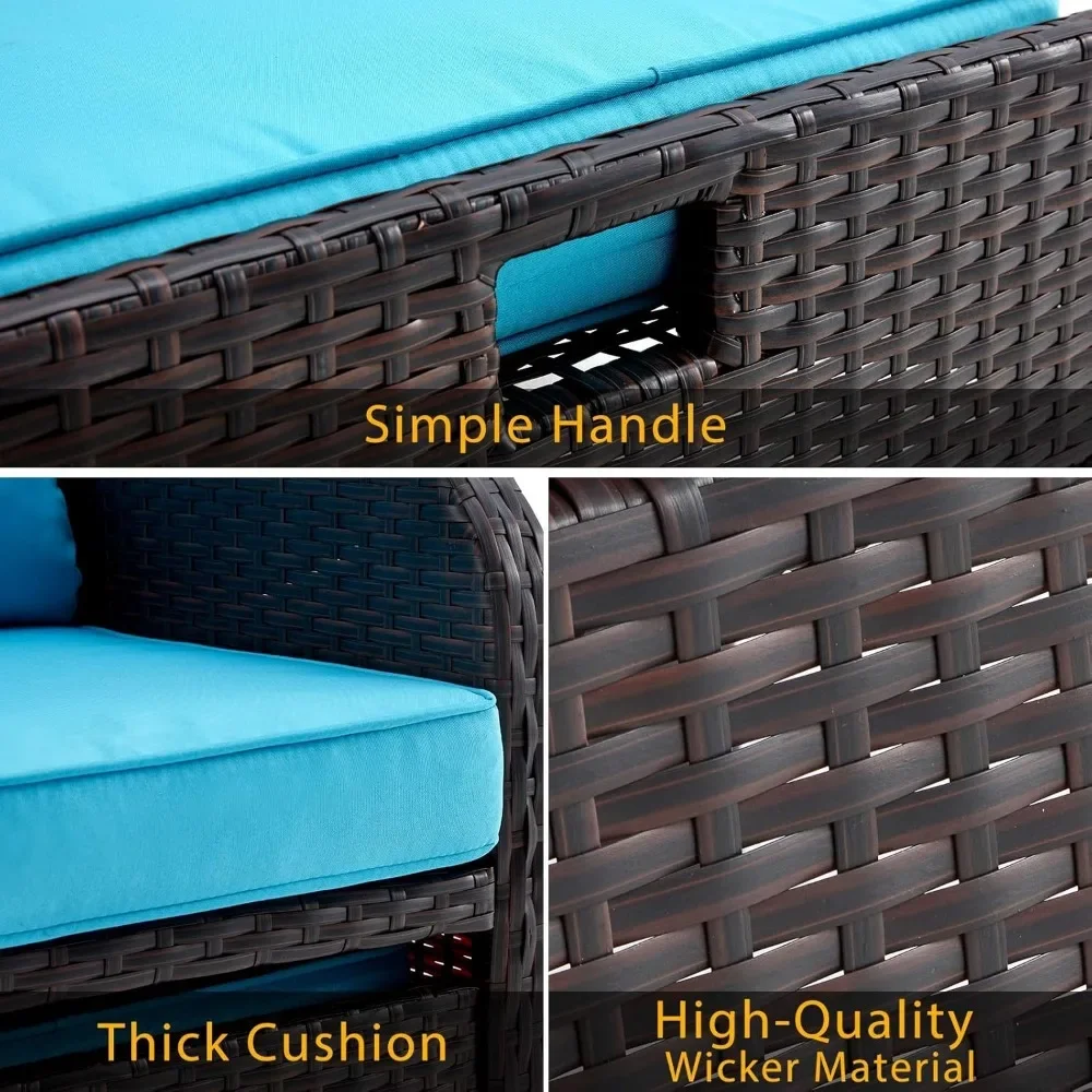 5 Pieces Patio Furniture Set, Outdoor Rattan Chairs with Tempered Glass Coffee Table, Ottomans & Soft Cushions, Wicker Conversa