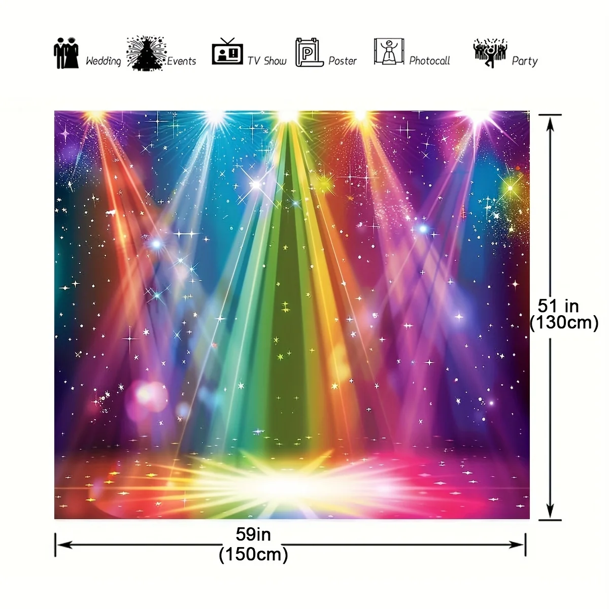 Rainbow stage photography background, birthday disco rock music glow neon dance party Carnival photo booth props