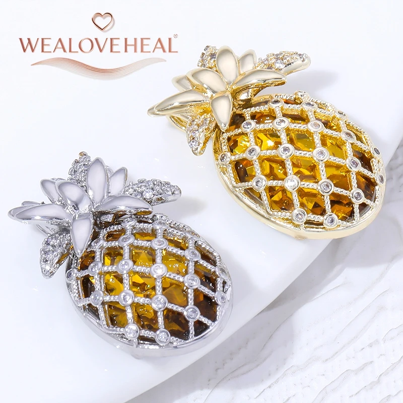anhänger schmuckherstellung,anhänger schmuck,Modischer 18K vergoldeter Messing-Ananas-Anhänger, glänzende Zirkonia-Frucht-Charms für DIY-Halsketten-Schmuckherstellung, Großhandelszubehör – Detail 19