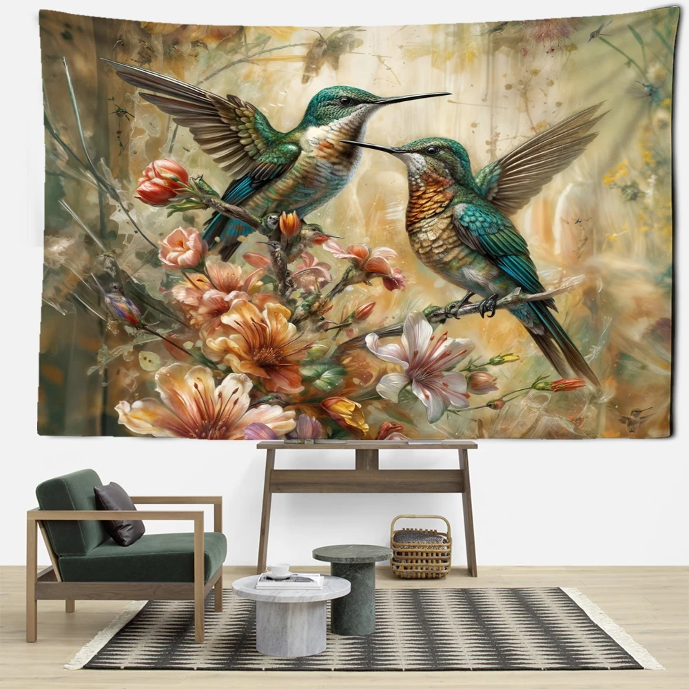 Vintage Flowers Hummingbird Tapestry Wall Hanging Plants Simple Art Bohemian Hippie Tapitz Living Room Bedroom Home Decor